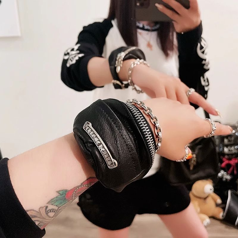 Chrome Hearts Black Coin & Headphone Pouch Wristlet