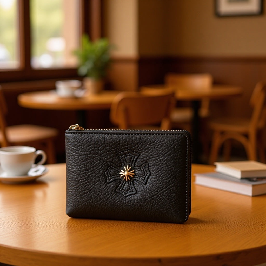 Chrome Hearts top-grain leather cross wallet