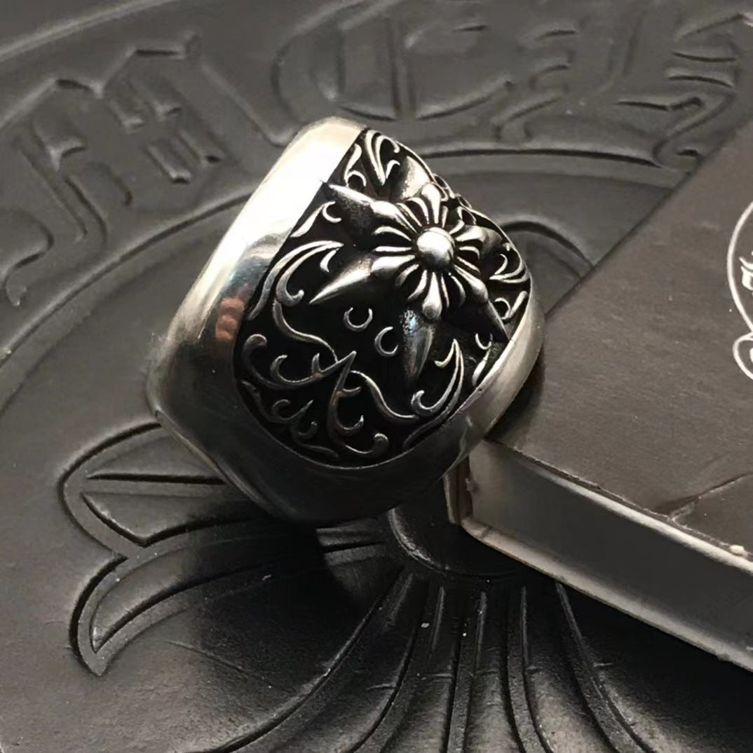 925 sterling silver chrome hearts vine hexagram rings