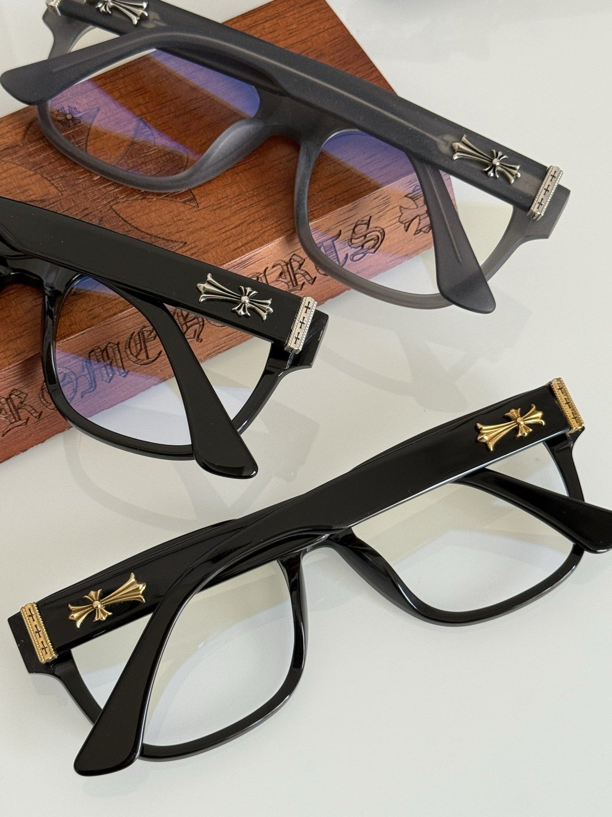 Chrome Hearts BOFFICER square frame glasses with cross pattern