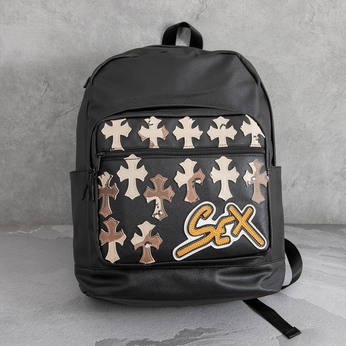 Chrome Hearts Cross PU Leather Student Backpack