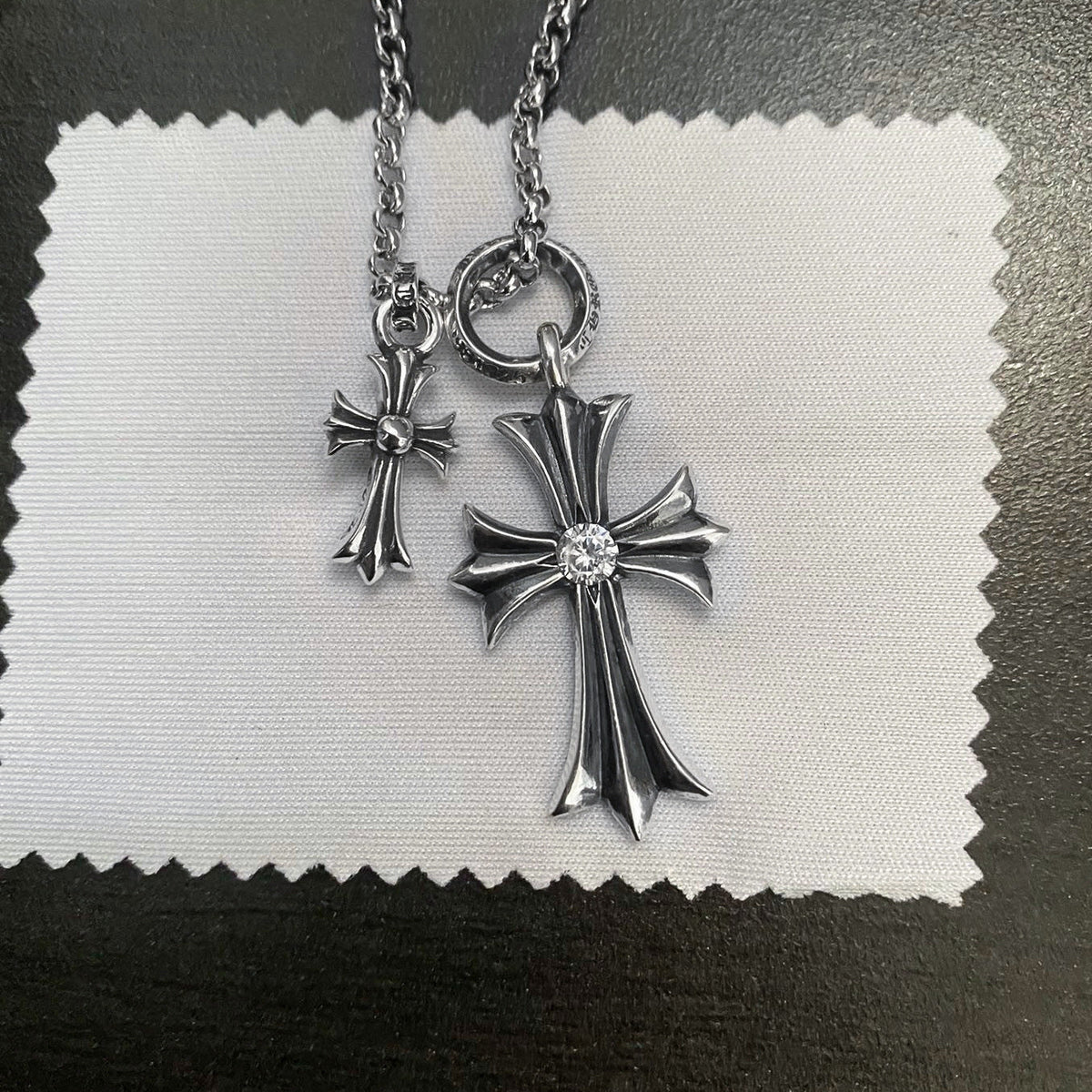 Chrome Hearts large and small cross diamond necklace