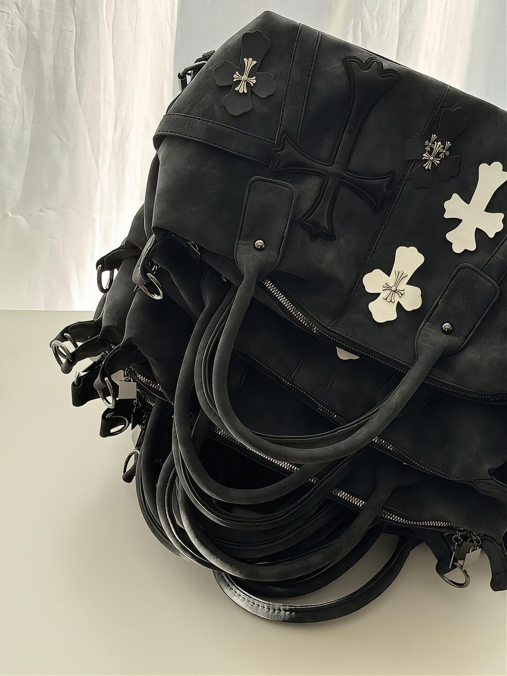 Chrome Hearts Black and White Patchwork Travel Bag