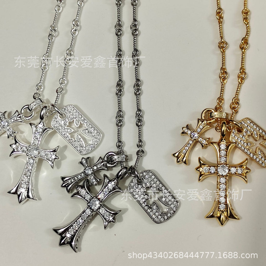 Chrome Hearts Diamond Double Cross Necklace