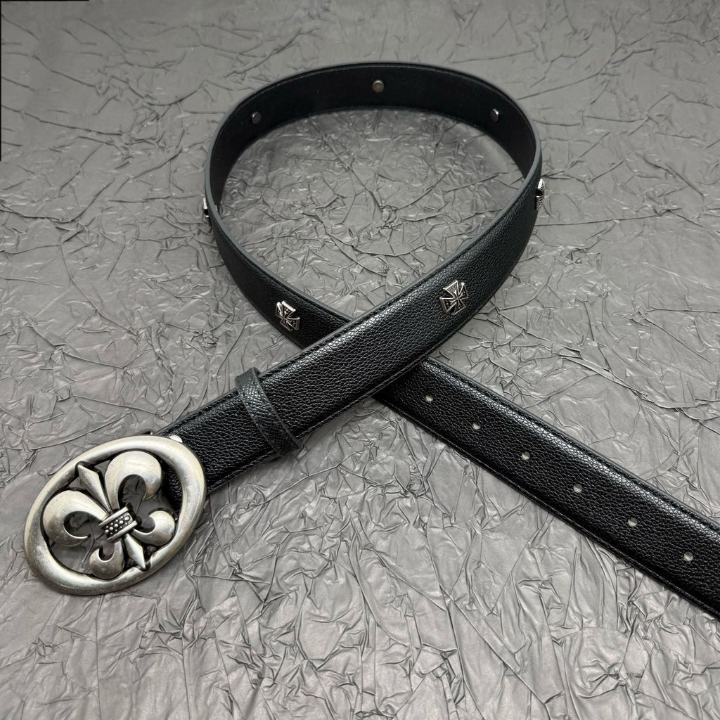 Chrome Hearts Belt with Cross Rivets and Tongue Buckle