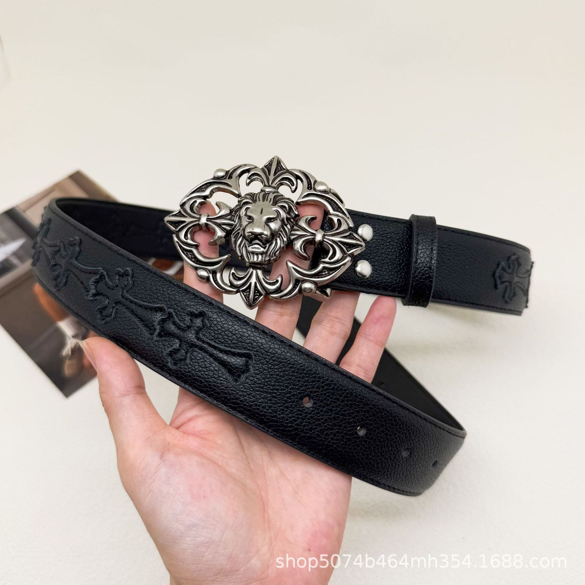 Chrome Hearts Cross-Motif Classic Leather Belt