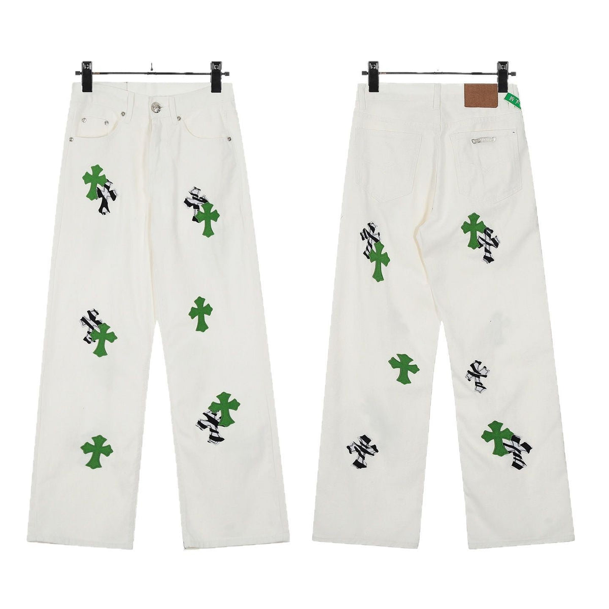 Chrome Hearts color cross leather jeans