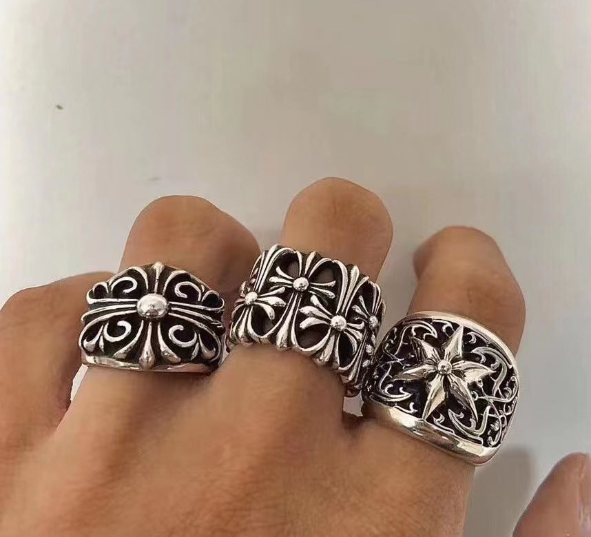 925 sterling silver chrome hearts vine hexagram rings