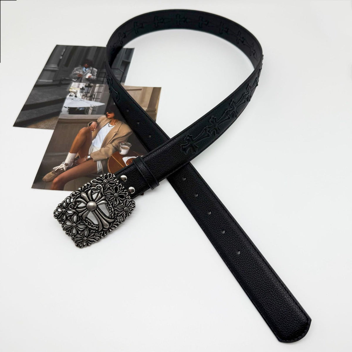 Chrome Hearts Cross-Motif Classic Leather Belt