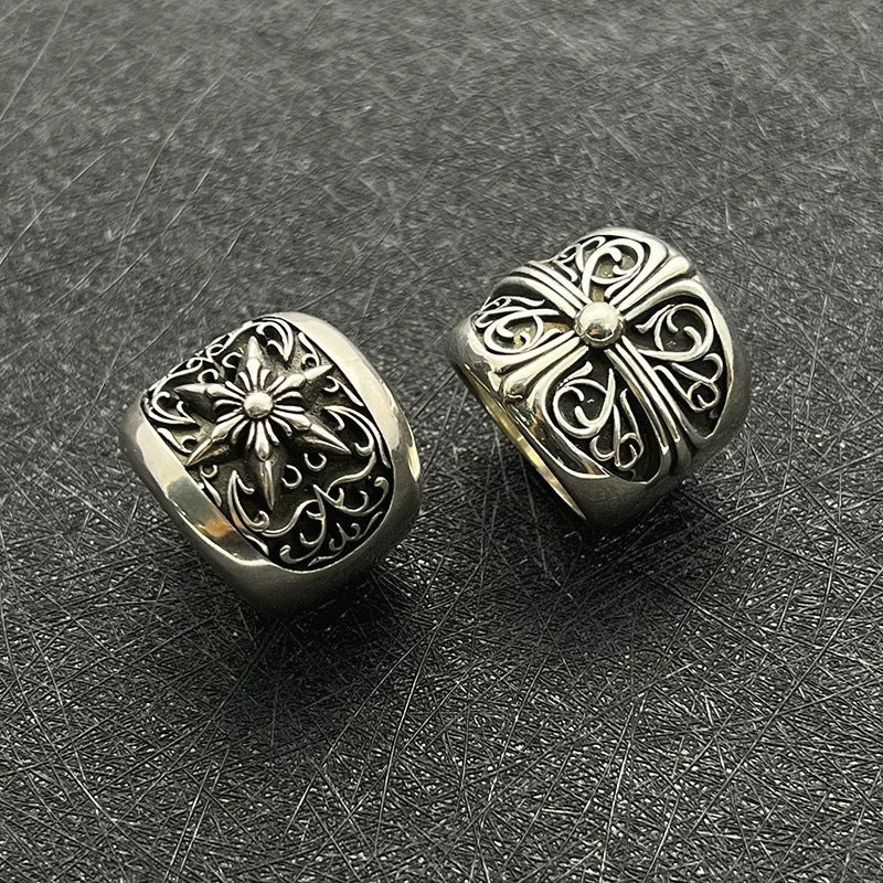 925 sterling silver chrome hearts vine hexagram rings