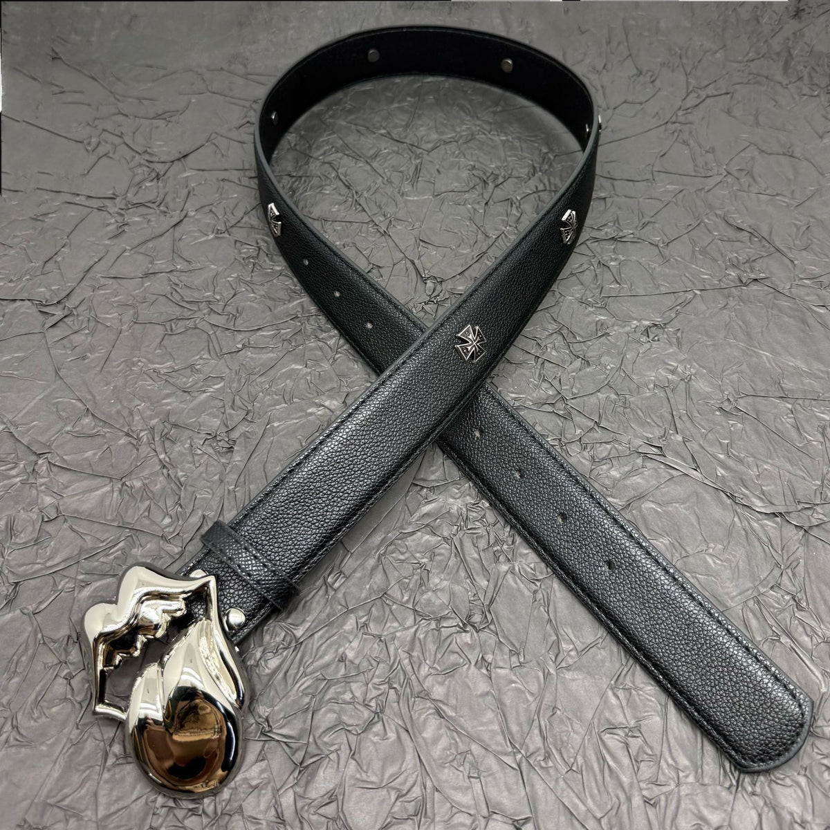 Chrome Hearts Belt with Cross Rivets and Tongue Buckle
