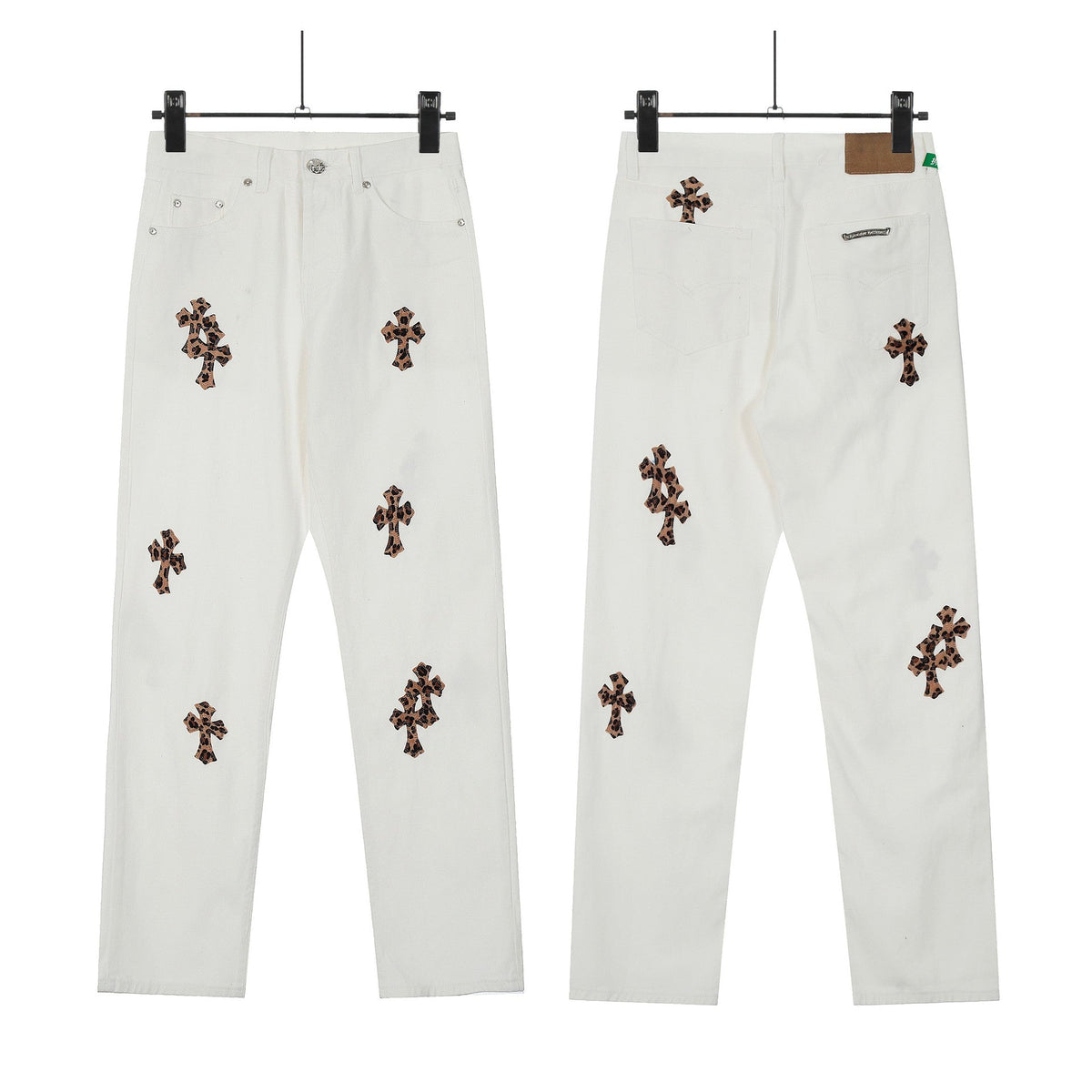 Chrome Hearts color cross leather jeans