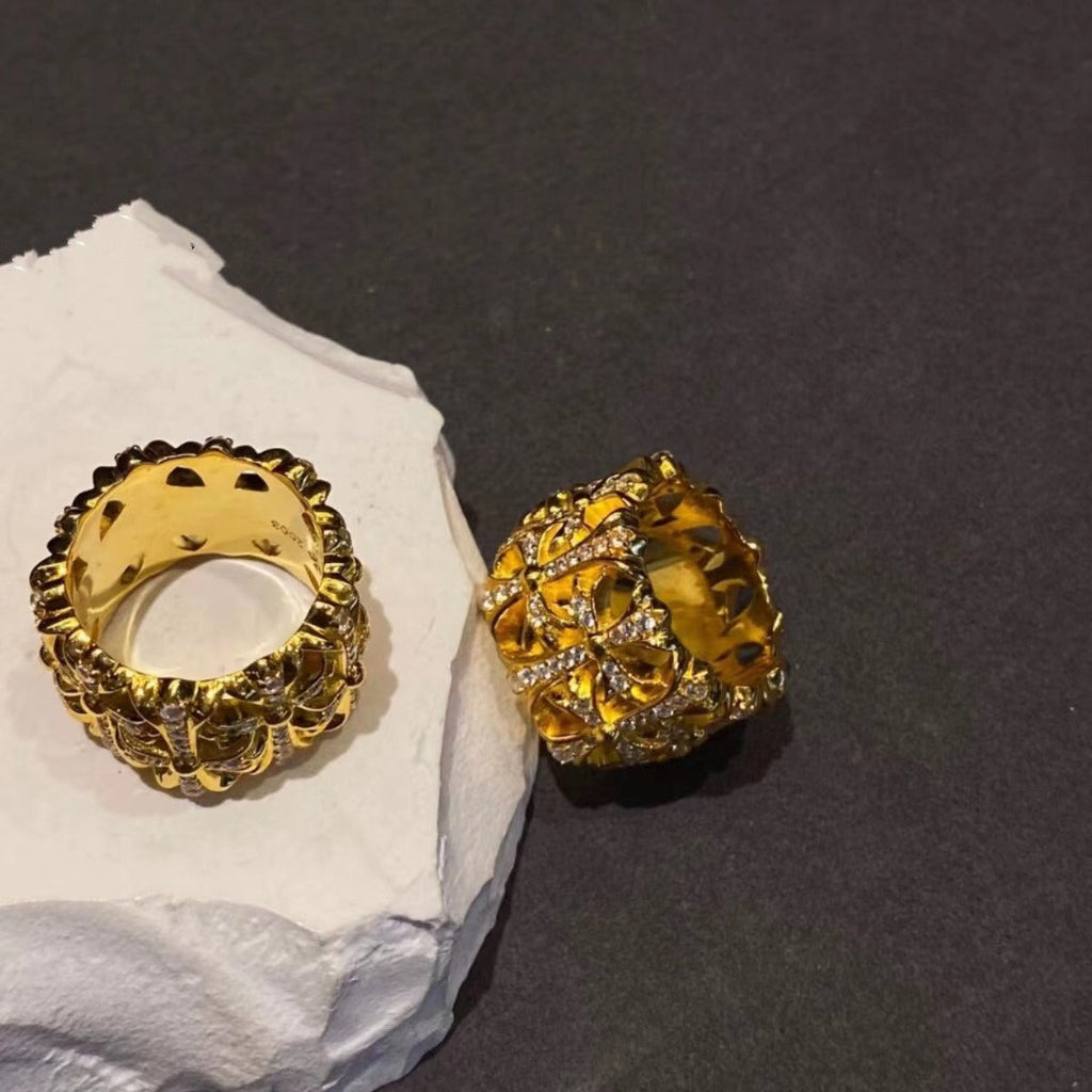 Chrome Hearts brick inlaid gold burial ring