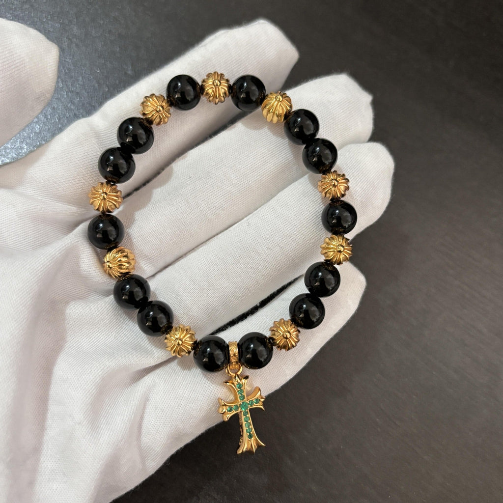 Chrome Hearts Gold Diamond Cross Bracelet