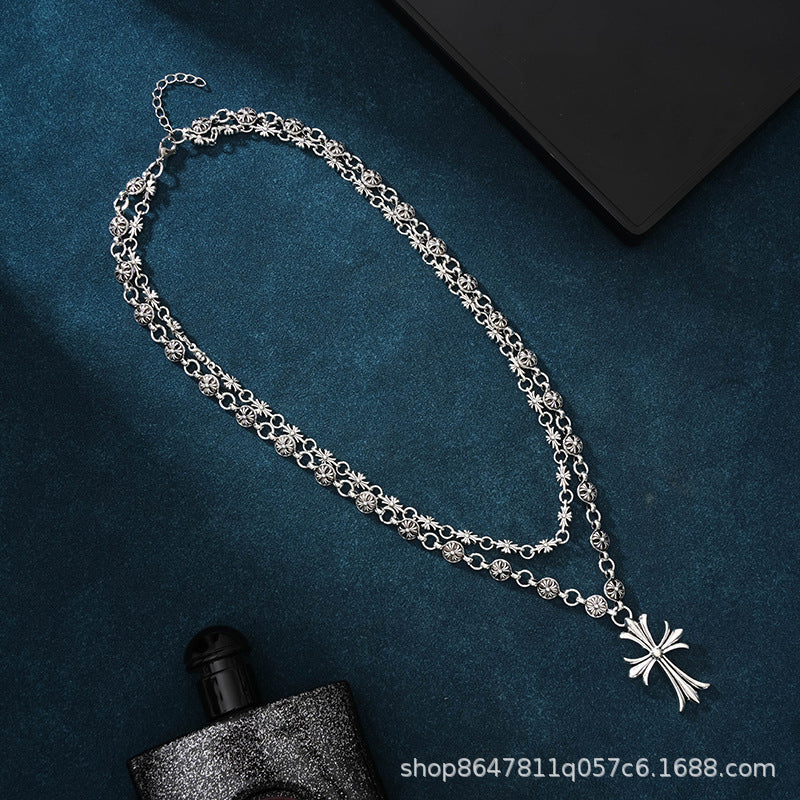 Chrome Hearts hip-hop cross double-layer necklace