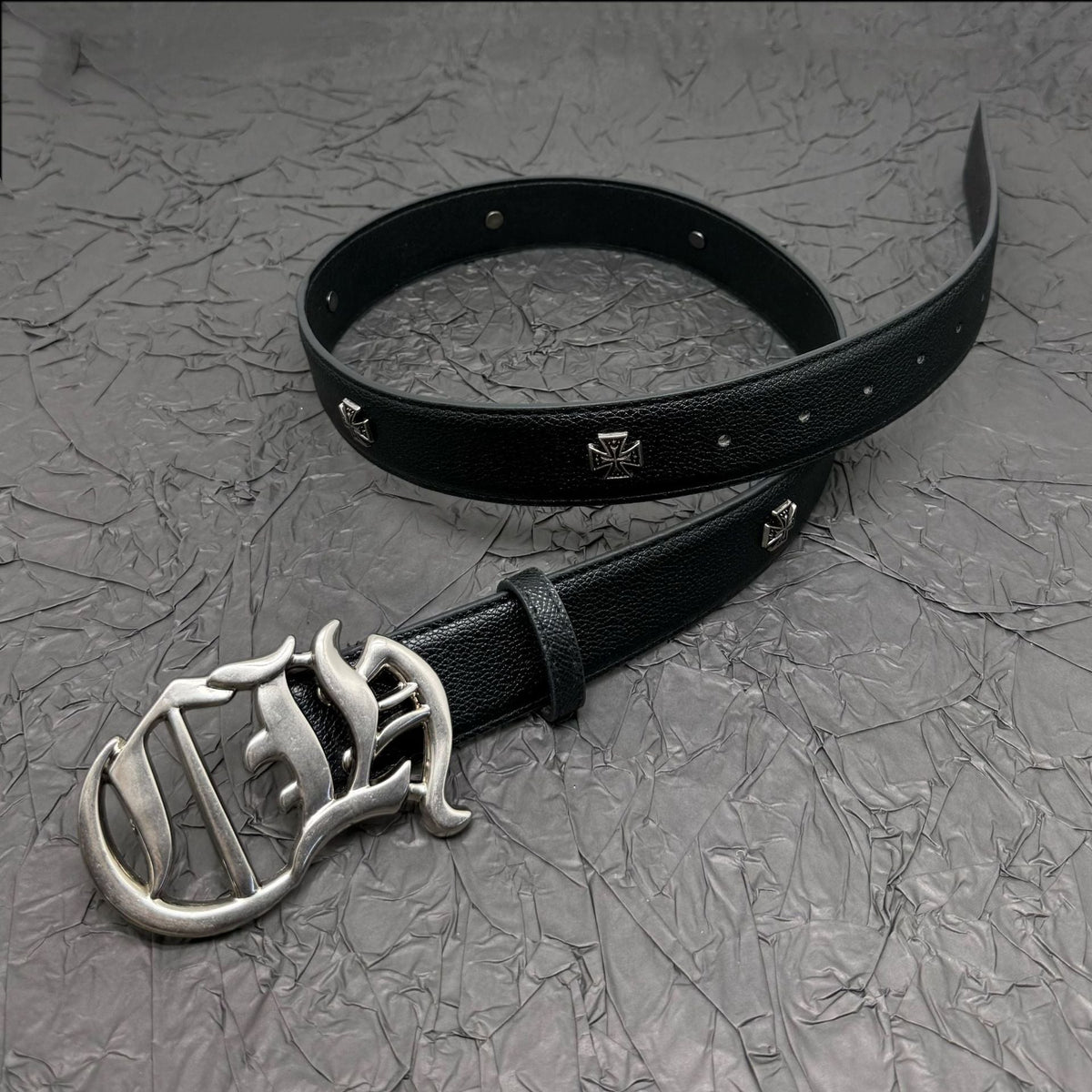 Chrome Hearts Belt with Cross Rivets and Tongue Buckle