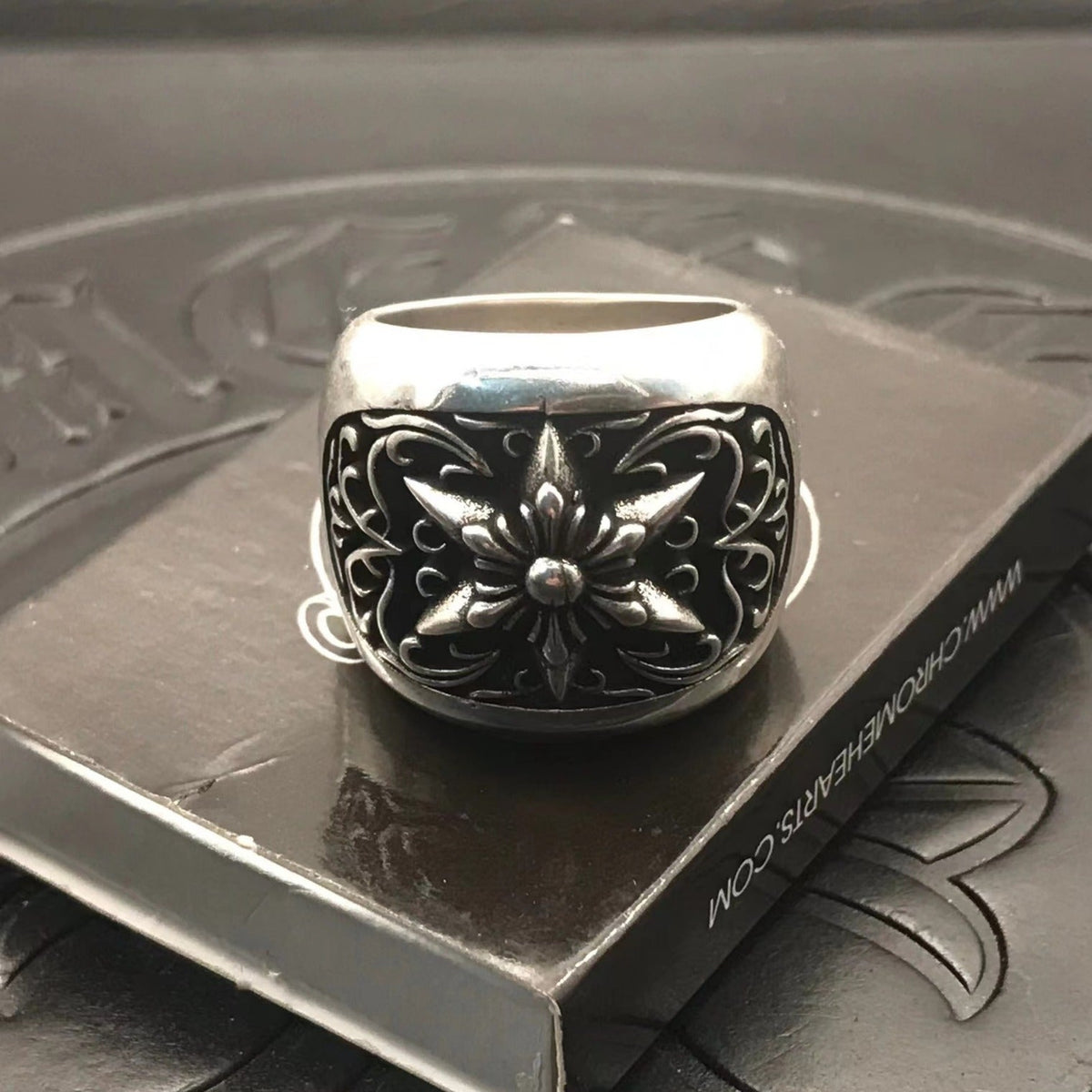 925 sterling silver chrome hearts vine hexagram rings