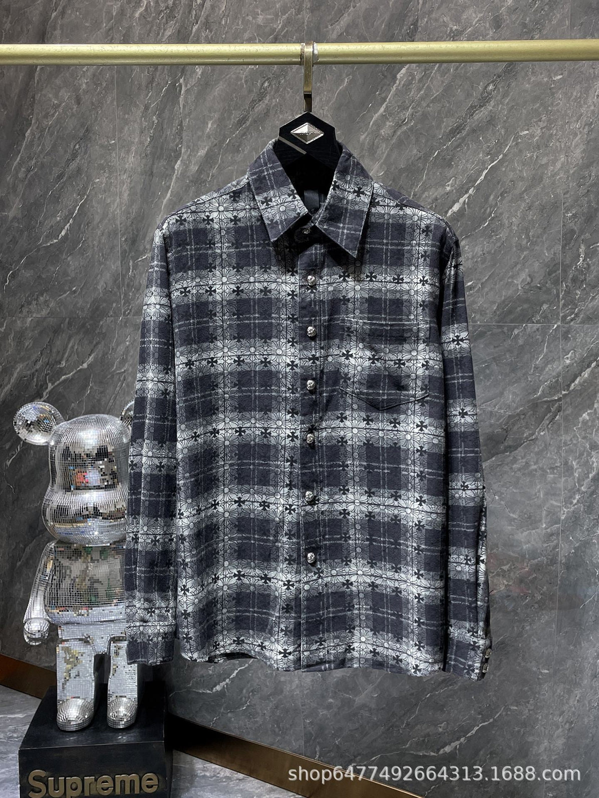 Chrome Hearts Leather Cross-Pattern Plaid Shirt