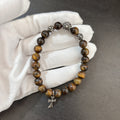 Chrome Hearts tiger's eye stone cross silver bead bracelet