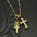 Chrome Hearts gold diamond sword cross double pendant