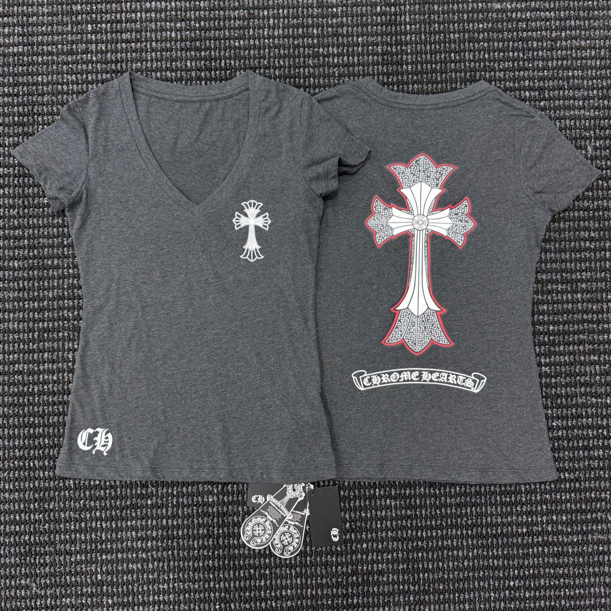 Chrome Hearts Print V-Neck Slim Fit Sexy Style Short-Sleeve
