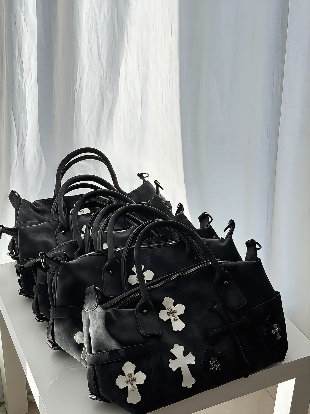 Chrome Hearts Black and White Patchwork Travel Bag