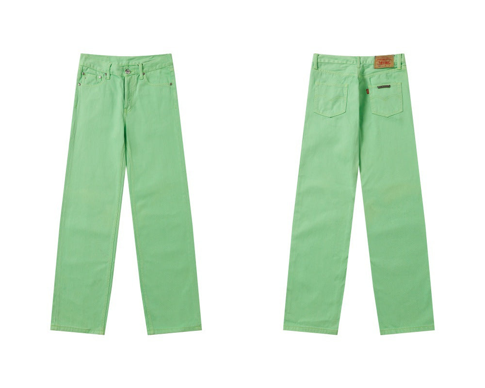 Chrome Hearts color cross leather jeans