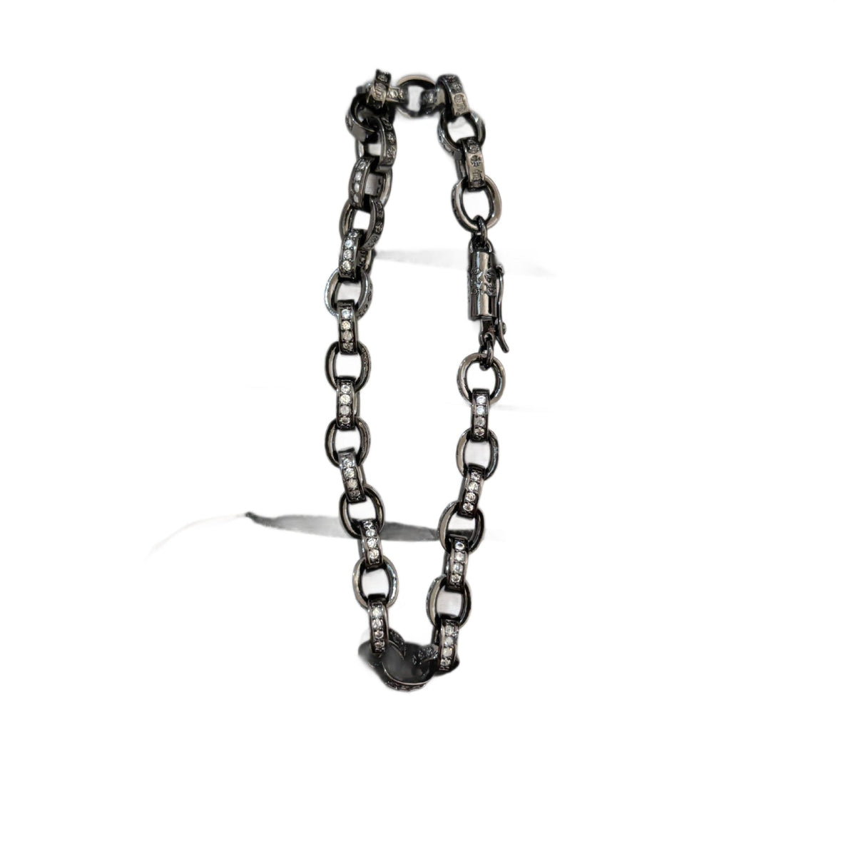 Chrome Hearts black gun treatment diamondinlaid thin chain bracelet