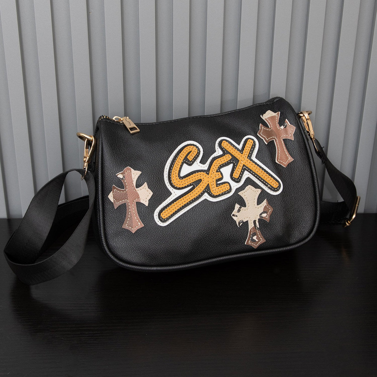 Chrome Hearts cross camouflage PU leather crossbody bag