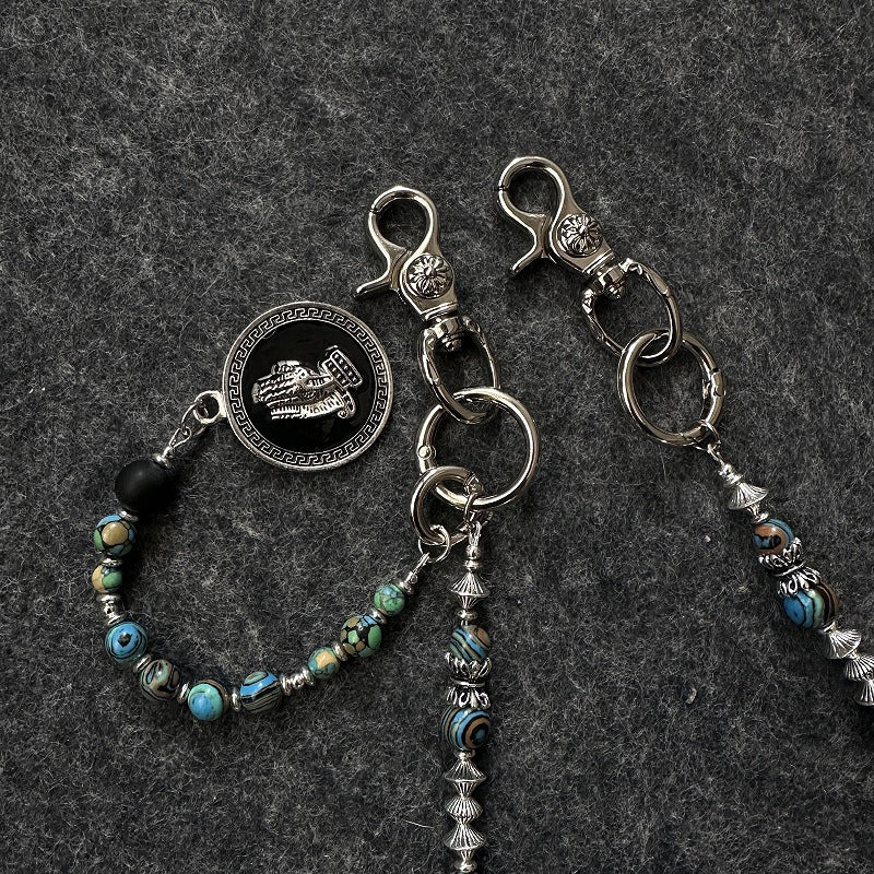 black silver stamp waist chain