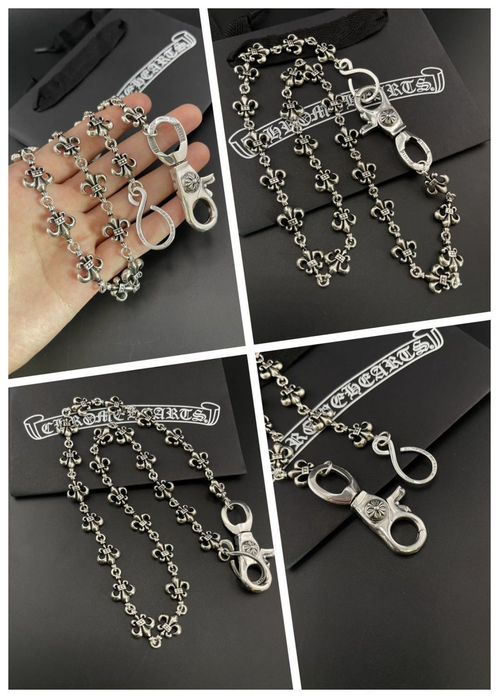 Chrome Hearts cross-shaped floral boat anchor dice pants chain