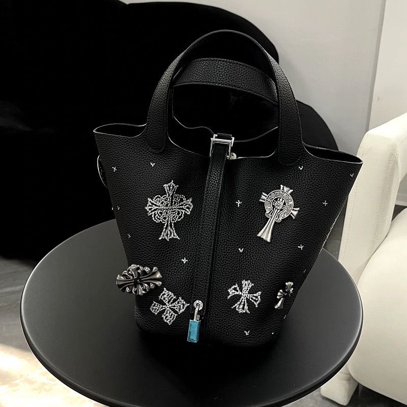 Chrome Hearts printed retro spicy girl style hand-held bucket bag