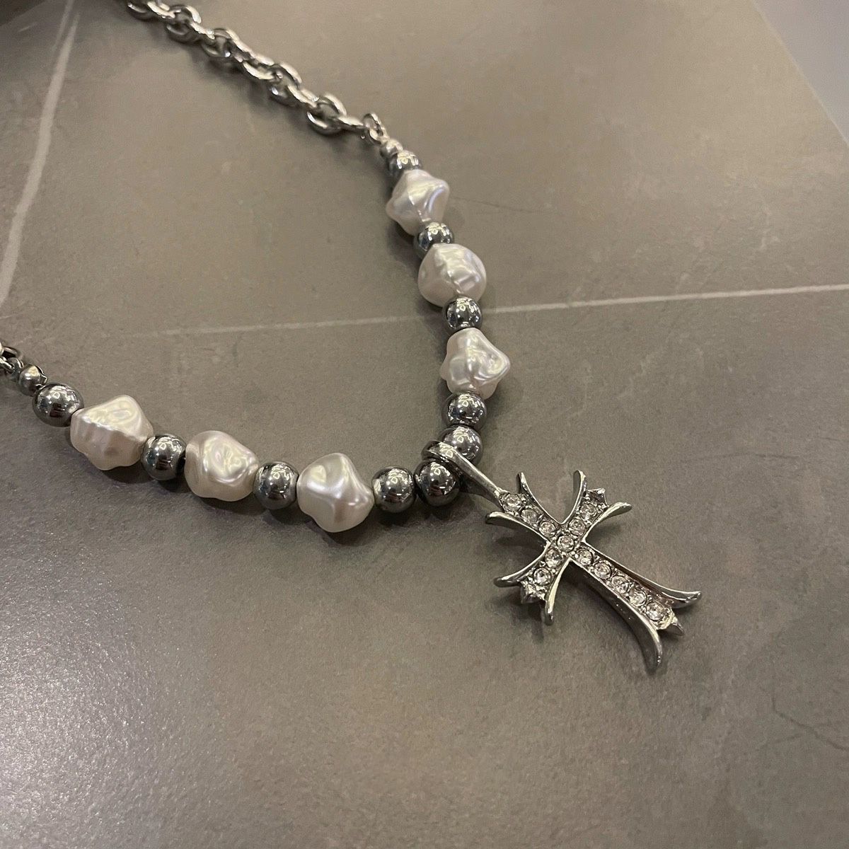 Chrome Hearts pearl round bead necklace